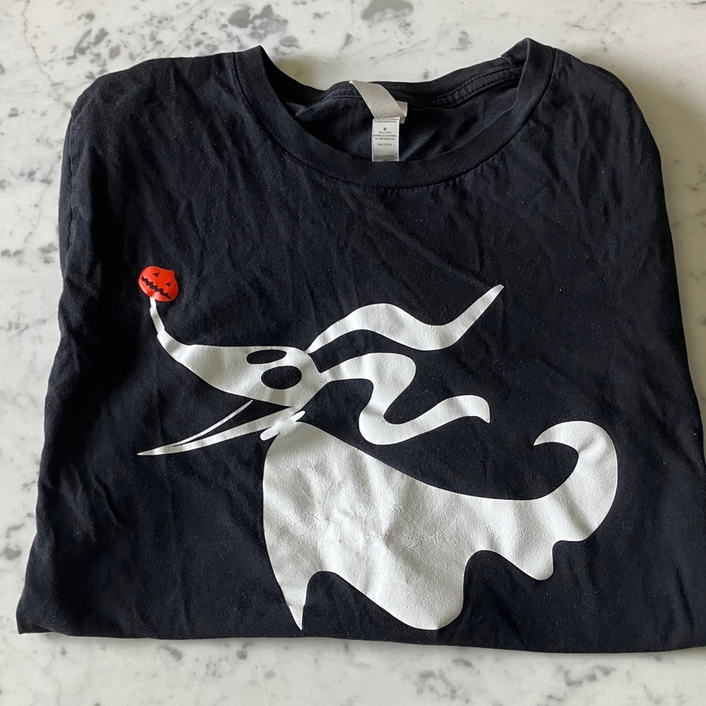 Black Short-Sleeve Graphic Tee with White Ghost Motif